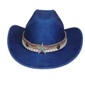 Dunkelblauer Western-Cowboyhut mit Sternemblem und dekorativen geflochtenen Bändern - Flach-Top-Stil (335) / Blau