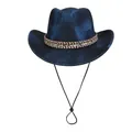 Sparkly dark blue western cowboy hat with ethnic braided band and adjustable wind rope - Peach Heart Top - Ethnic Band Type A