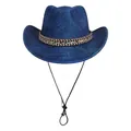 Navy blue fedora jazz hat with bohemian pattern band and adjustable wind rope - Peach Heart Top - Ethnic Band Type B