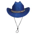 Royal blue polyester cowboy hat with ethnic style band and adjustable wind rope - Straight Top - Ethnic Band Type D