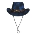Dark blue Western cowboy hat with shiny metallic finish and leather band detail - Peach Heart Top - Leather Rivet Type A