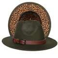 Dettaglio cappello fedora verde oliva con tesa leopardata e fascia in cuoio - Taglia unica(56-58cm) / Verde Militare (242-C)