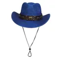Royal blue jazz fedora hat with studded leather band and adjustable chin strap - Peach Heart Top - Leather Rivet Type D