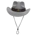 Sparkly silver cowboy hat with horseshoe emblem and adjustable drawstring for parties - M / Heart Top (328) / Dark Gray