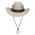 Light gold glitter western cowboy hat with studded brown leather band and windproof cord - M / Straight Line Top (329) / Champagne