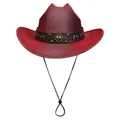 Sparkly red glitter western cowboy hat with studded leather band and chin strap - M / Straight Line Top (329) / Red