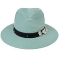 Détail du chapeau de paille vert menthe avec ruban clouté et accents floraux perles - 56-58cm / Décoration de Ruban Perles et Fleurs / Vert Menthe