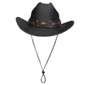 Chapeau de cowboy noir de style western avec texture tressée, bande en cuir et cordon - M / Sommet en Ligne (329) / Noir