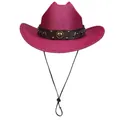 Chapeau de cowboy rose pailleté avec bande en cuir cloutée et mentonnière ajustable - M / Sommet en Ligne (329) / Rose rouge