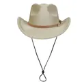 Chapeau de cowboy doré brillant avec bande en cuir marron et cordon réglable - M / Sommet en Coeur (324) / Bleu foncé
