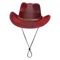 Chapeau de cowboy rouge à paillettes avec bande décorative et cordon réglable coupe-vent - M / Sommet en Coeur (324) / Rouge