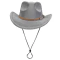Chapeau de cowboy argenté scintillant avec ruban en cuir et cordon mentonnière - M / Sommet en Coeur (324) / Gris clair