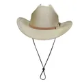 Chapeau de cowboy à paillettes dorées avec bande en cuir marron et mentonnière réglable - M / Sommet en Ligne (325) / Bleu foncé