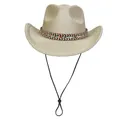 Chapeau de cow-boy pailleté doré avec bande ethnique tissée et cordon de serrage - M / Sommet en Coeur (326) / Bleu foncé