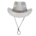 Chapeau de cowboy western argenté pailleté avec ruban ethnique et cordon réglable - M / Sommet en Coeur (326) / Argent