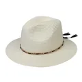 Close-up of woven straw fedora featuring a decorative gold chain and black tassel - 56-58cm / With Metal Chain and Tassel / Cream