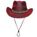 Chapeau de cowboy rouge pailleté avec bande ethnique colorée et mentonnière réglable - M / Sommet en Coeur (326) / Rouge