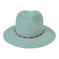 Detailed texture of mint green straw fedora hat featuring a gold and black chain band - 56-58cm / With Metal Chain and Tassel / Mint Green
