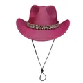 Chapeau de cowboy rose pailleté avec bande ethnique et mentonnière réglable pour la fête - M / Sommet en Coeur (326) / Rose rouge
