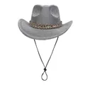 Chapeau de cowboy argenté scintillant avec bande ethnique tressée et mentonnière noire - M / Sommet en Coeur (326) / Gris clair
