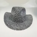 Silver cowboy hat with black crackle patterns and curved brim for festival party - 18A Gray