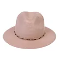 Close-up of pink woven sun hat featuring an elegant gold and black metallic chain band - 56-58cm / With Metal Chain and Tassel / Flesh Pink