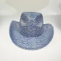 Silver blue western cowboy hat with a metallic crackle pattern for festive parties - 18D Light Blue