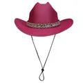 Chapeau de cowboy rose scintillant avec bande ethnique et cordon de serrage réglable - M / Sommet en Ligne (327) / Rose rouge