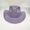 Purple geometric pattern cowboy hat with silver metallic finish for parties and festivals - 18F Dark Purple