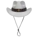 Chapeau de cowboy pailleté argenté avec sangle cloutée et cordon réglable - M / Sommet en Coeur (328) / Argent