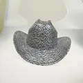 Silver cowboy hat with black geometric mosaic pattern and a wide upturned brim - 19A Gray