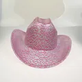 Pink and silver geometric crackle pattern western cowboy hat with metallic finish - 19B Pink