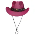 Chapeau de cowboy rose rouge scintillant avec bande en cuir cloutée et mentonnière - M / Sommet en Coeur (328) / Rose rouge