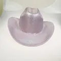 Pink and silver crackle finish cowboy hat with metallic texture and wide brim - 19E Light Purple