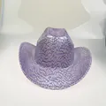 Disco style cowboy hat featuring a silver metallic finish with purple crackle patterns - 19F Dark Purple
