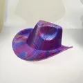 Metallic purple cowboy hat with iridescent rainbow grid pattern for party and festival - 20A Dark Purple
