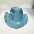 Western cowboy hat in bright blue with iridescent snakeskin texture for party wear - 22A Light Blue