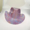 Pink holographic cowboy hat with shimmering laser snake pattern and rainbow finish - 22D Light Purple