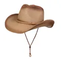Sombrero de paja de ala ancha para mujer en marrón degradado con cordón ajustable - Estilo Clásico De Banda Trenzada / Degradado Caqui