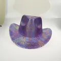 Sparkly purple holographic snakeskin cowboy hat for festival parties and stage events - 22F Dark Purple