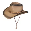 Sombrero de vaquero plegable de paja para mujer con degradado marrón y cordón ajustable - Estilo Clásico De Banda Trenzada / Degradado Caqui Y Negro