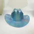 Rainbow snake skin pattern cowboy hat in vibrant metallic blue finish for festivals - 23A Blue