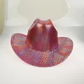 Rainbow holographic snake skin cowboy hat in metallic red with iridescent scale pattern - 23B Dark Red