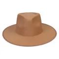 Κλασικό καπέλο Fedora από μάλλινη τσόχα σε καμηλό χρώμα με φαρδύ γείσο και ζώνη - 58-60CM / Leaf Charm Style (193B) / Χακί