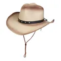 Sombrero vaquero de paja degradado para mujer con remaches de estrella y cordón - Estilo De Banda Decorativa Con Remaches De Estrella / Degradado Beige Y Caqui