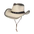 Sombrero de paja estilo vaquero con tachuelas de estrella y ala degradada gris - Estilo De Banda Decorativa Con Remaches De Estrella / Degradado Beige Y Negro