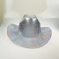 Rainbow laser sequins cowboy hat with a shimmering scale texture and curved brim - 23C Light Blue