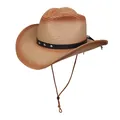 Sombrero de paja degradado marrón con tachuelas de estrellas y barboquejo ajustable - Estilo De Banda Decorativa Con Remaches De Estrella / Degradado Caqui Y Café Rojo