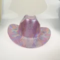 Pink and purple gradient cowboy hat with shiny snakeskin texture and wide brim - 23D Light Purple