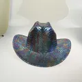 Iridescent snakeskin western cowboy hat with colorful gradient finish and curved brim - 23E Green